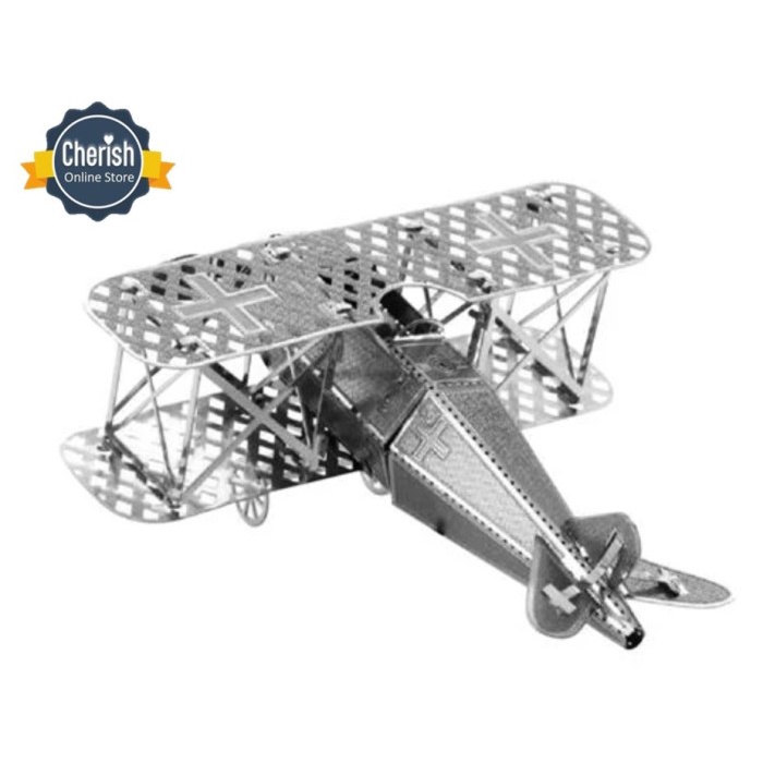 puzzle-3d- 3d metal puzzle miniatur pesawat biplane replika pesawat klasik mb-020 -3d-puzzle.