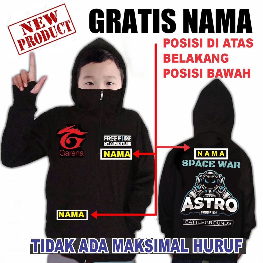 SPECIAL EDITION JAKET FREEFIRE ANAK LAKI LAKI MODEL TERBARU BISA JADI MASKER NINJA NYACAKA