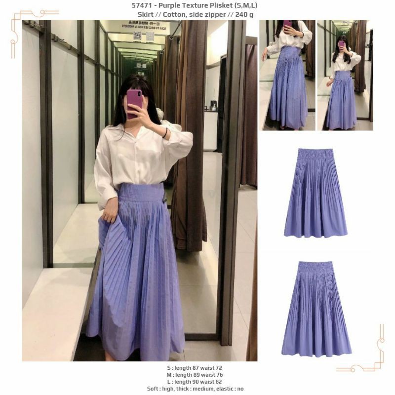Rok panjang polos lipit pleated ungu muda