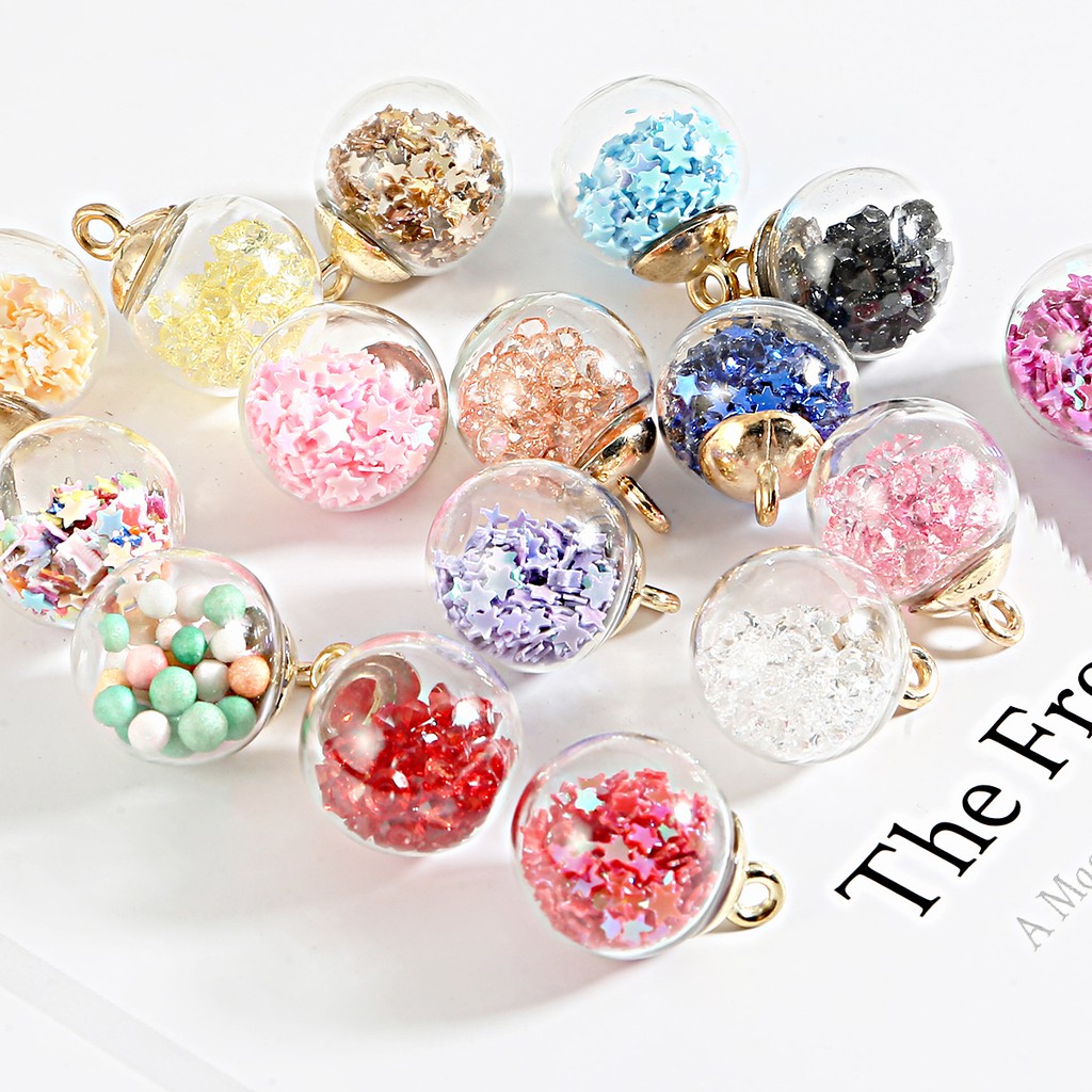 10 Pcs /pack Wholesale Exquisite Fashion Color Transparent Crystal Glass Ball Pendant For DIY Earring Accessories