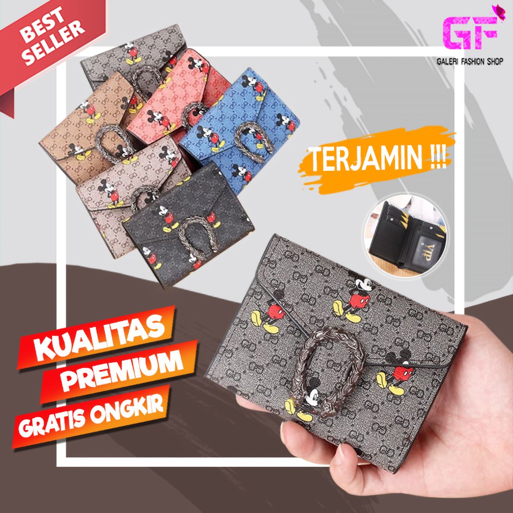 DOMPET WANITA LIPAT KARTU MINI KECIL CEWEK WALLET KARAKTER MICKEY FASHION KULIT IMPORT MURAH GF518
