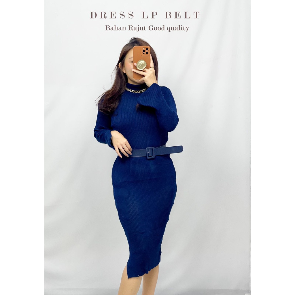 HOPYLOVY - Dress Wanita Lengan Panjang + Belt Lovey