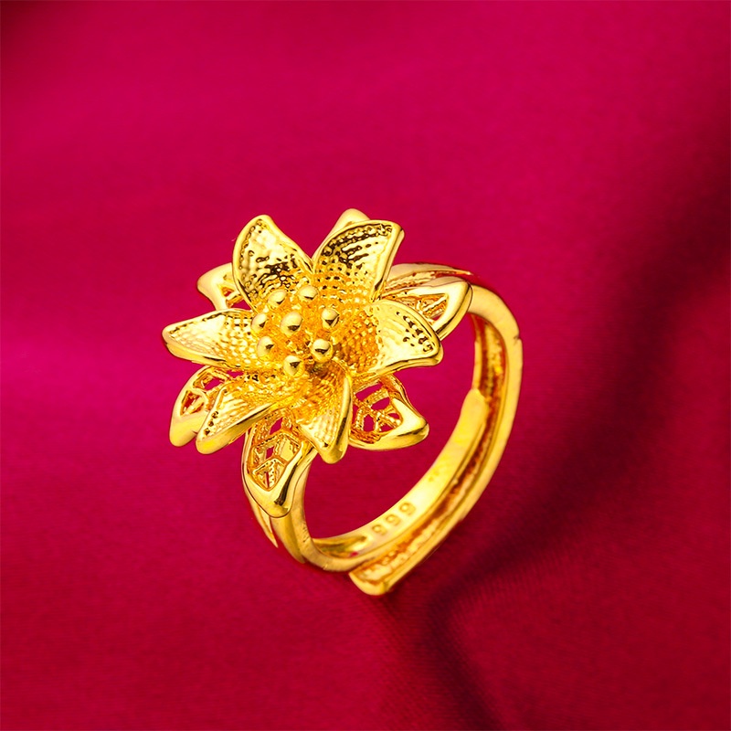 Set Perhiasan Cincin Gelang Kalung Emas Plated 24K Bentuk Bunga Teratai Dapat Disesuaikan Untuk Wanita