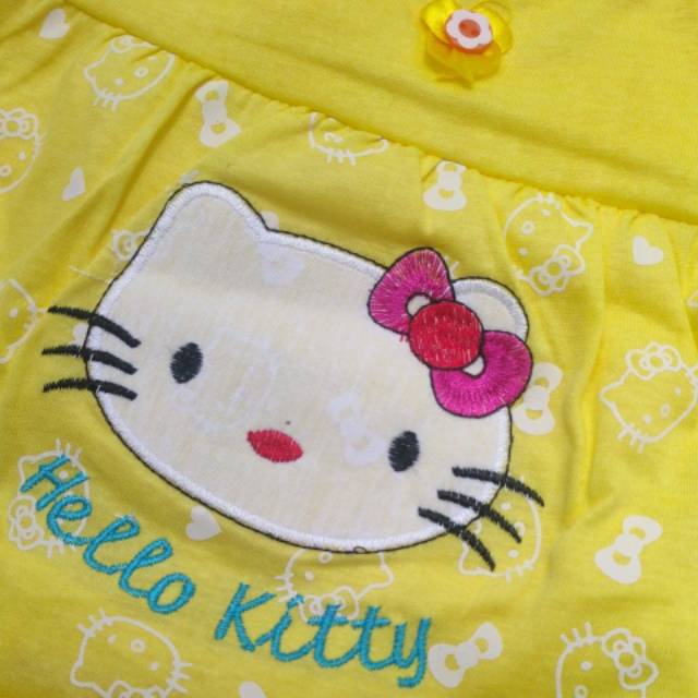 Setelan baju tidur babydoll sleepwear muslim panjang salur pussy cat / hello kitty anak perempuan cewek katun bordir