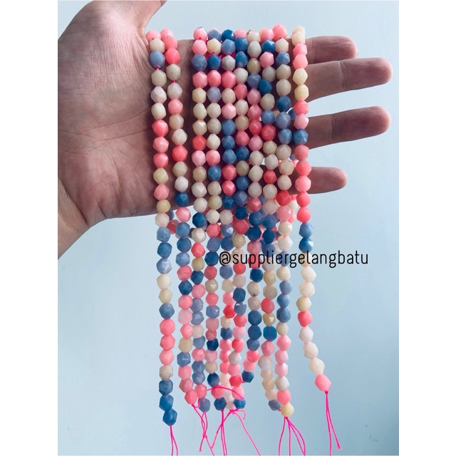 batu faceted hexagon Stone 8mm candy agate blue peach pink soft pale