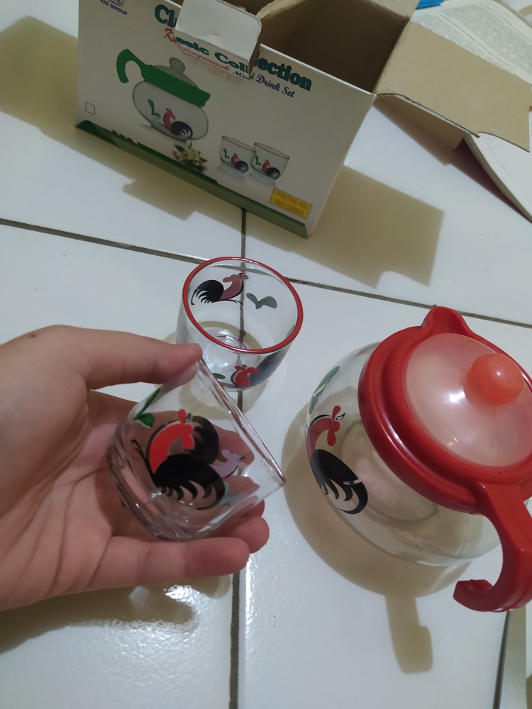Mini Drink Set / Teko Set Ayam Jago Gelas Sloki Klasik