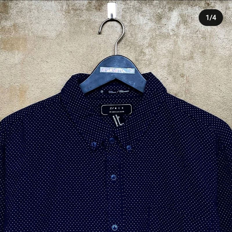Kemeja 21 Men Navy Polkadot