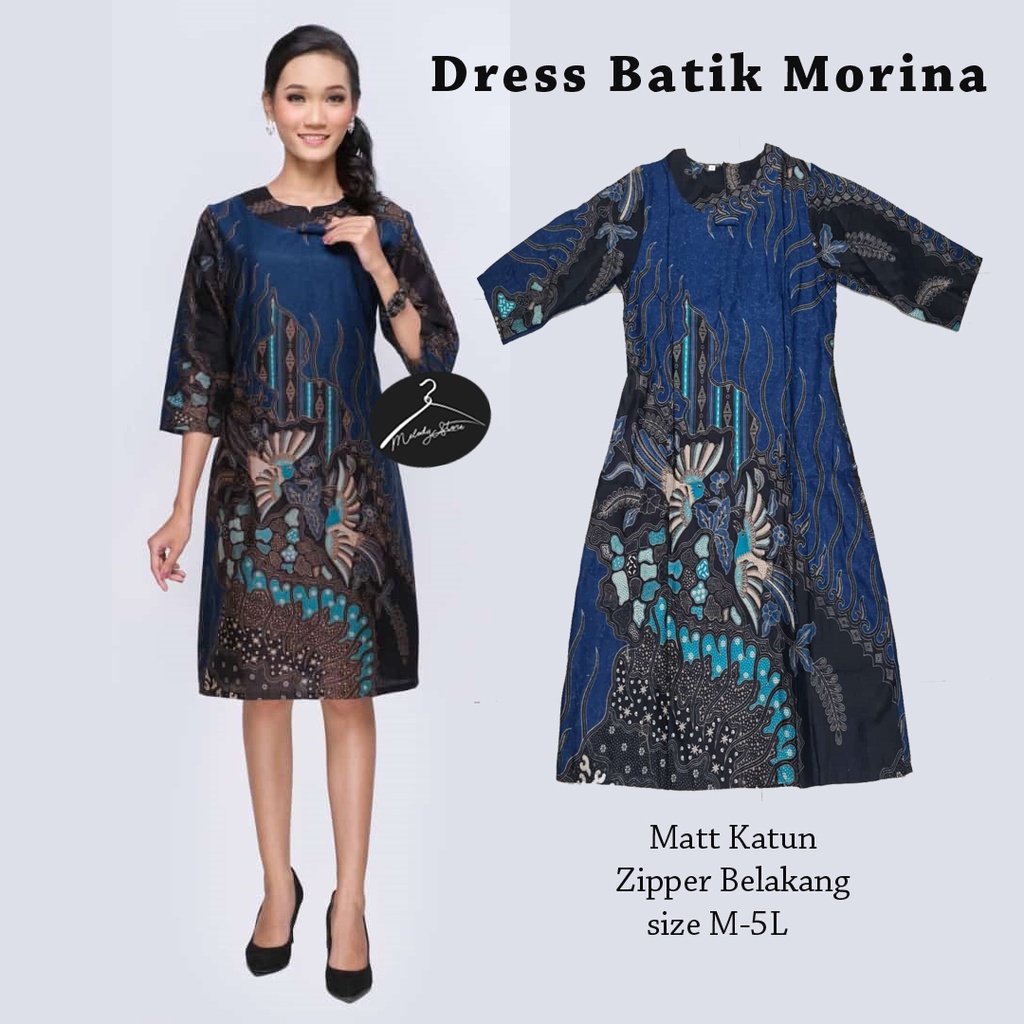 Baju Kerja Dress Wanita Batik Morina Navy