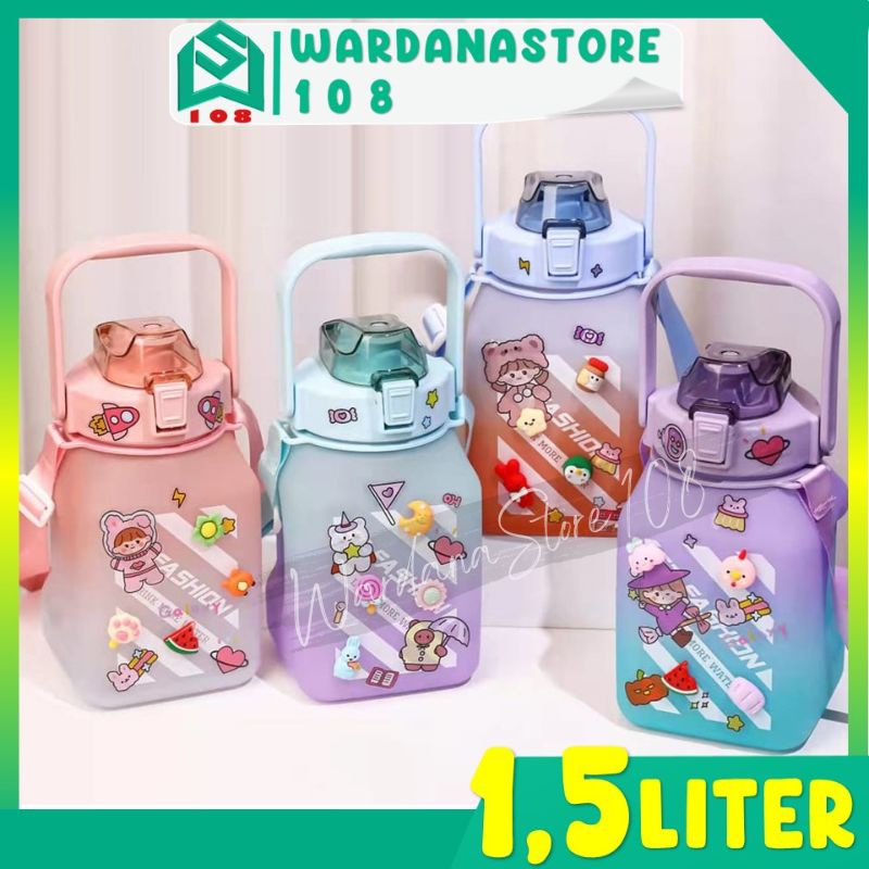 BOTOL MINUM VIRAL GEMOY KOTAK 3D VIRAL MURAH WARNA GRADASI PASTEL 1.5 LITER FREE 2D & 3D STICKER
