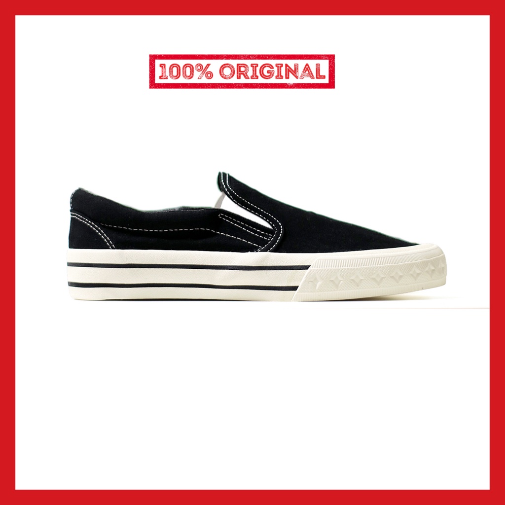 ORIGINAL - Sepatu Brand Lokal Pria Wanita Slip On Retro Black White Sneakers Lokal Casual Kasual Not Compass Slip On Retrograde