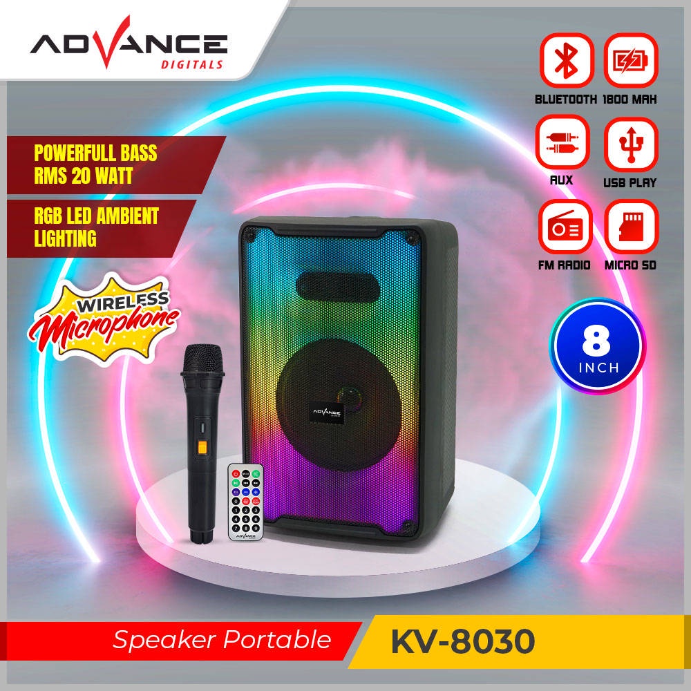 【READY STOCK】 Advance KV-8030 Speaker Meeting Portable RGB LED Speaker Bluetooth Microphone Duet I Garansi Resmi 1 Tahun