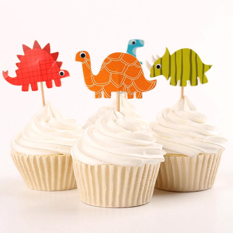 48 pcs lot Dinosaur Tema Cupcake  Topper Anak Laki laki 