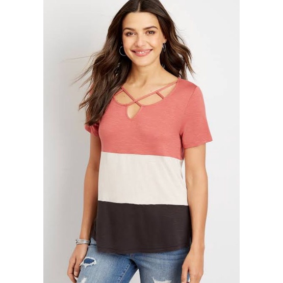 tee maurices striped atasan kaos branded wanita