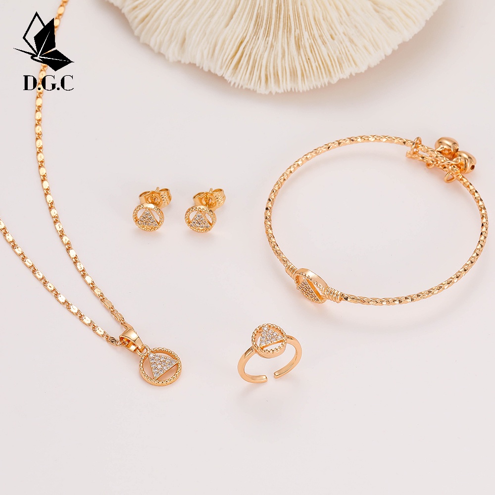 ♥D.G.C✨Titanium Set Perhiasan Anak Perempuan Satu Set Kalung Gelang Aksesoris Anting Korea Dan Cincin D492