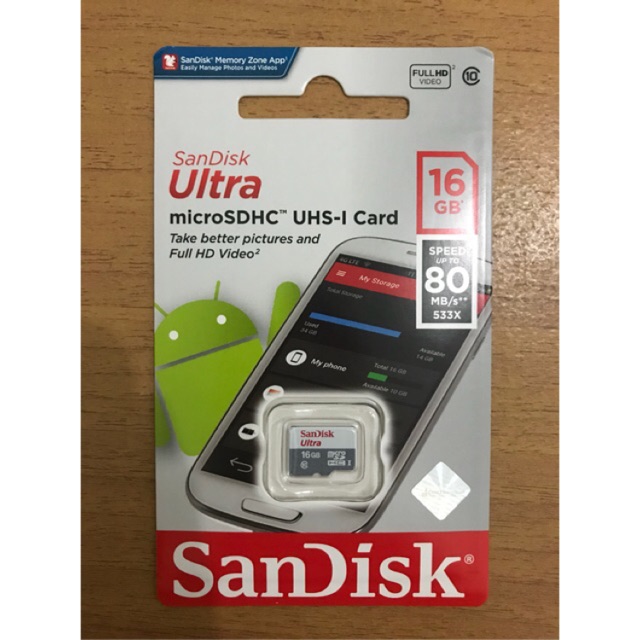 SanDisk Ultra MicroSD Card 16gb 80mb/s class10 sdhc memori hp micro sd garansi resmi