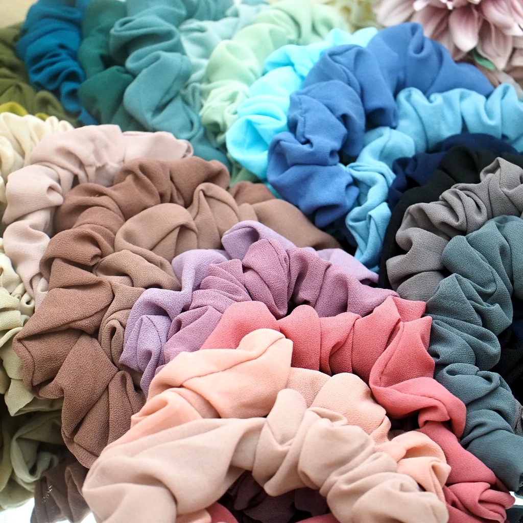 Bando Scrunchie Korea Bando Kerut Ruffle Warna Warni Soft Pastel Headband Scrunchies Aksesoris Rambut Wanita