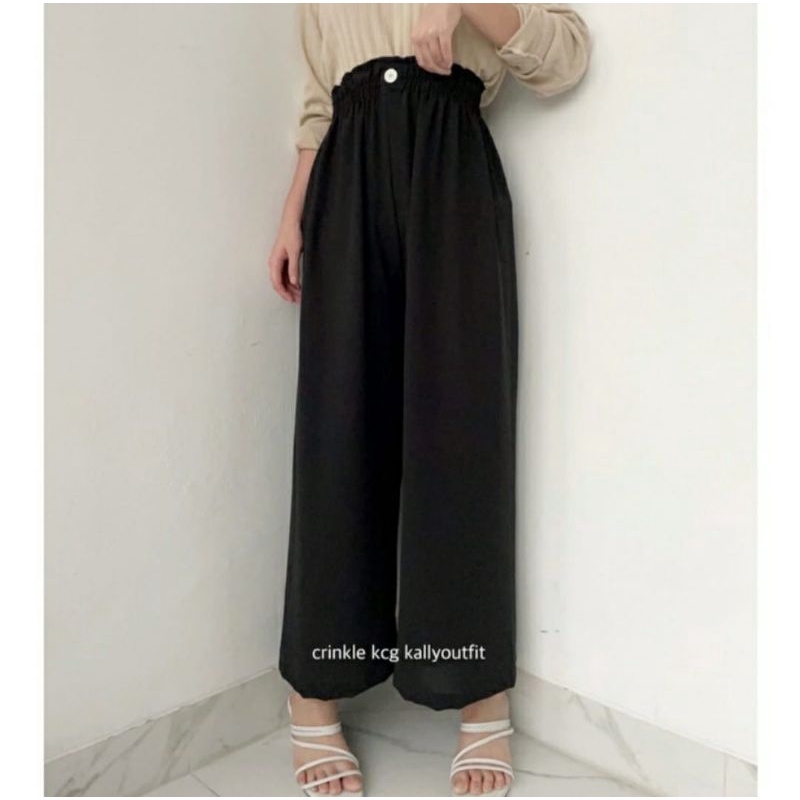 CELANA HW KULOT highwaist PANJANG DGN KANCING DAN PINGGANG TINGGI TERBARU-hitam