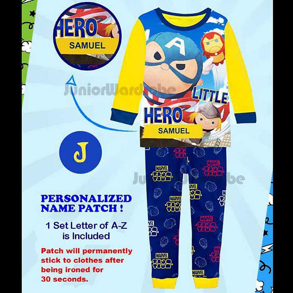 Baju tidur anak COWOK &quot;PERSONALIZED NAME&quot; Marvel Little Hero Set 3in1