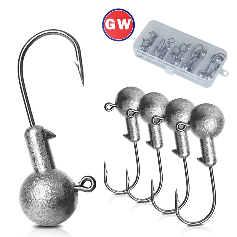 100Pcs/Set 1g-20g Lead Jig Head Carbon Steel Fishhook For Soft Lure Barbed Fishing Hooks With Box