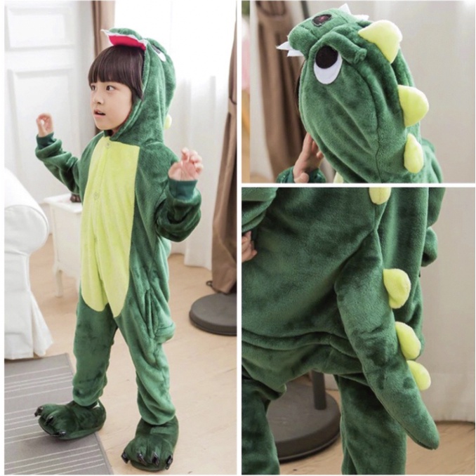 BAJU KOSTUM ONESIE PIYAMA KIGURUMI DINO SULLEY DEWASA-(KID) DINO GREEN