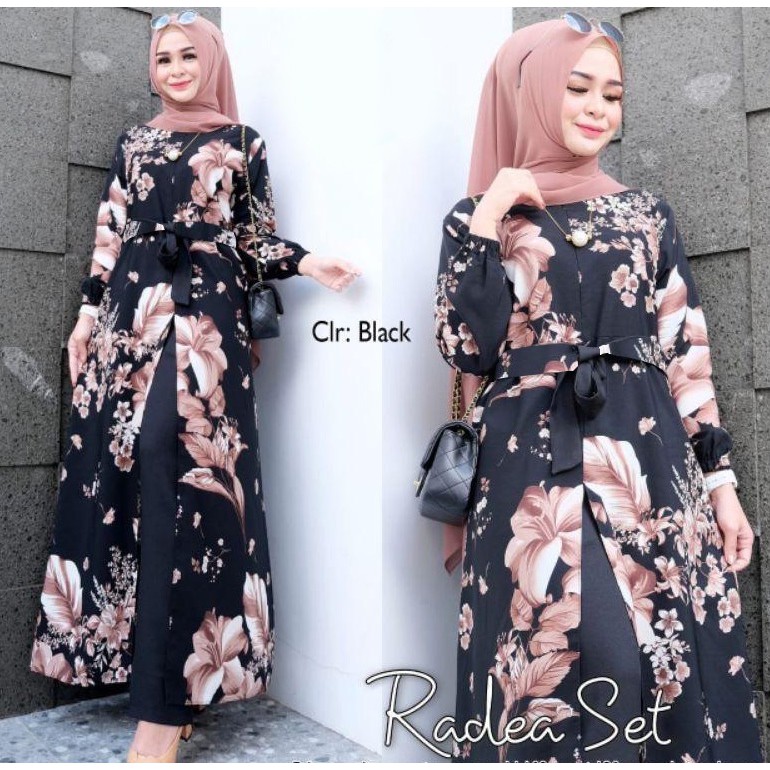 laras xL long set celana bahan scuba / stelan murah /stelan tunik panjang one set