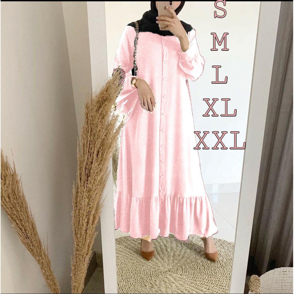 (COD) Bella Gamis Moscrepe 8 Warna / Dress Muslimah / Gamis-Pink