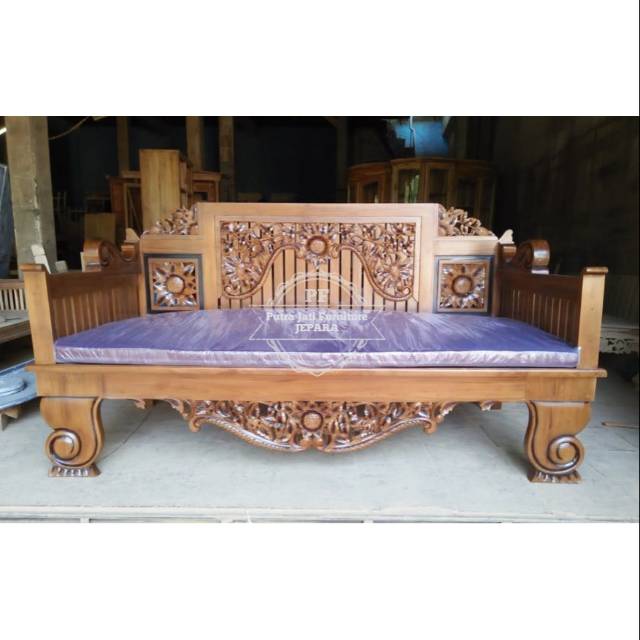 Bale Bale Risban Ukir Jati, Kursi Bangku Panjang/ Sofa Tv Ukir Jepara