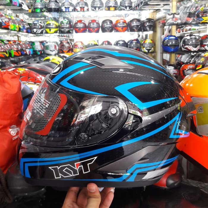 Helm KYT Falcon 2 Carbon Biru Carbone Strip Blue Not Airpump