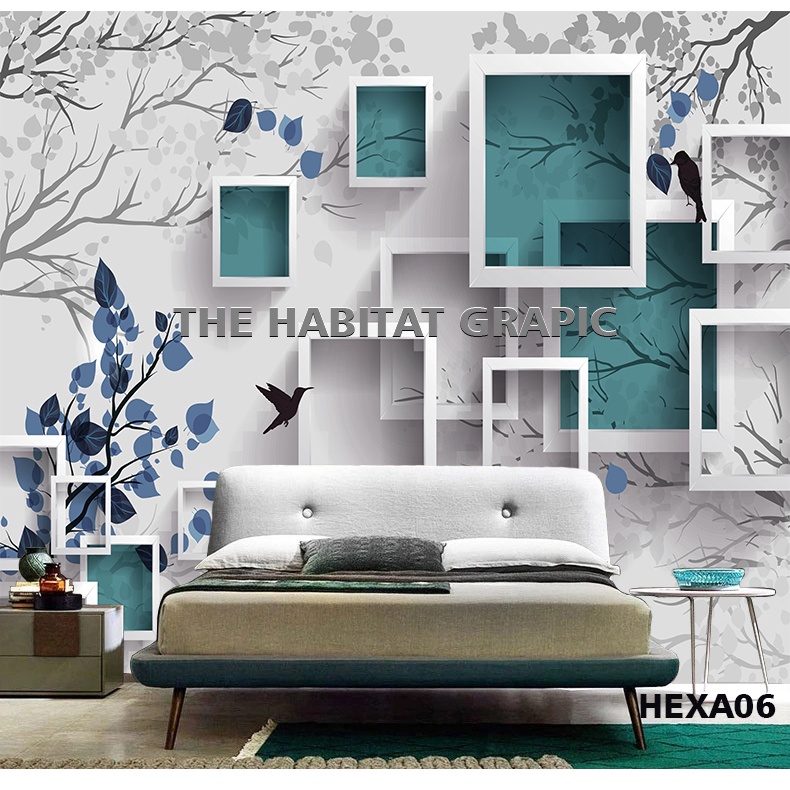 Wallpaper 3D Custom Motif Pemandangan Bunga - Wallpaper Stiker Dinding Bunga 3D Elegant - Wallpaper Kamar  Tema bunga Hexagonal