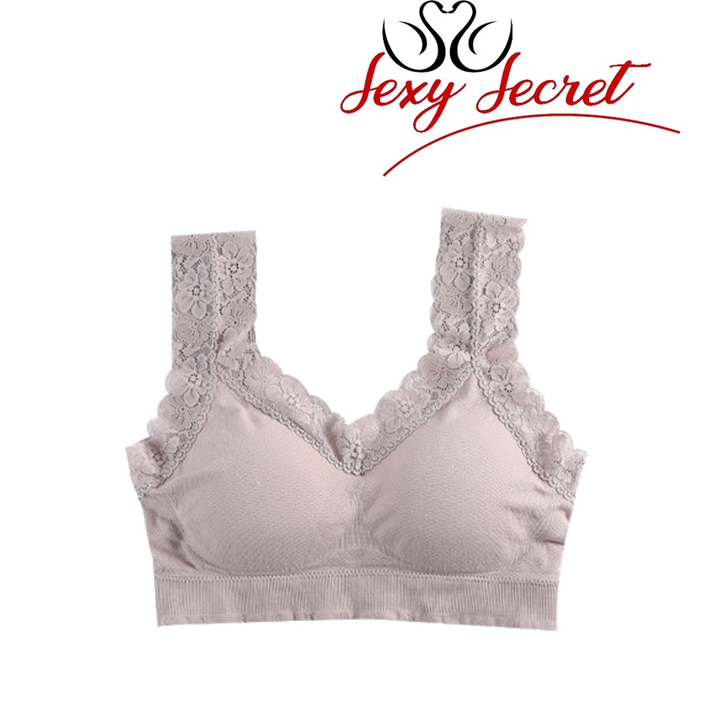 Sexy Secret B025 BH Wanita Sports Bra V-Neck Aksen Hem Lace Dengan Pad Busa Untuk Yoga CoD