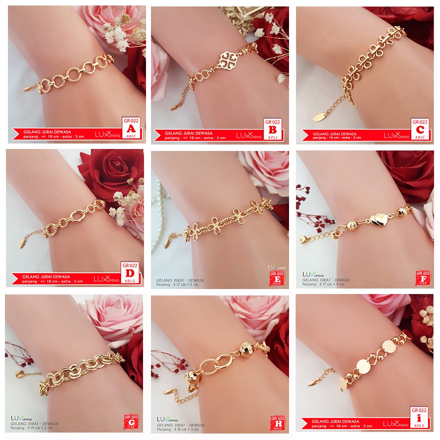 GR 022 Gelang Tangan Dewasa Motif Gelang Rantai Corak Perhiasan Emas Imitasi Lapis Emas 18K Gelang Tanpa Mata Luxx Xuping