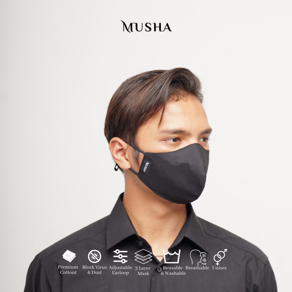 Musha Duckbill Mask - Black | Masker Kain 3 Ply Earloop