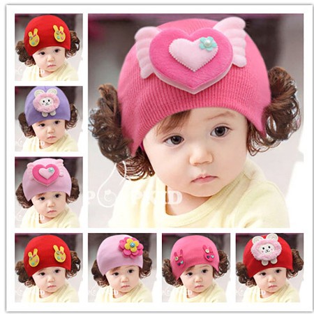 TOPI KUPLUK RAJUT BAYI MOTIF KITTY &amp; LOVE/ TOPI UNISEX / BABY HAT WIG / KUPLUK IMUT