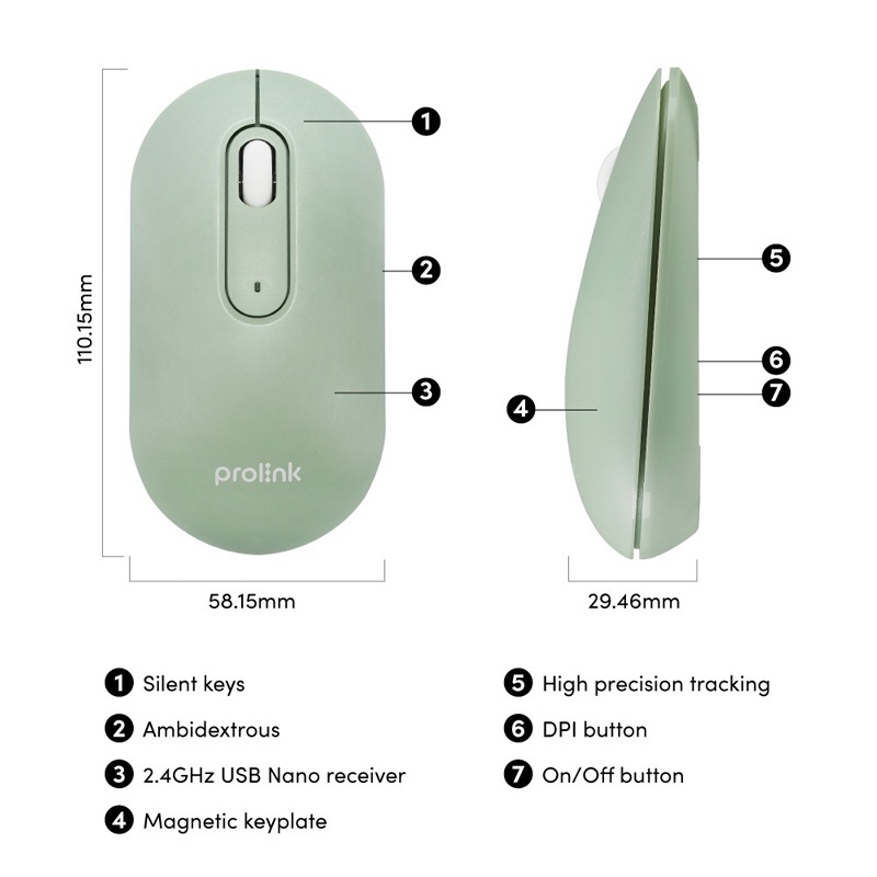 Prolink MACA Wireless Mouse Anti Bacterial Silent Click 1600DPI GM2001 MOUSE WIRELESS