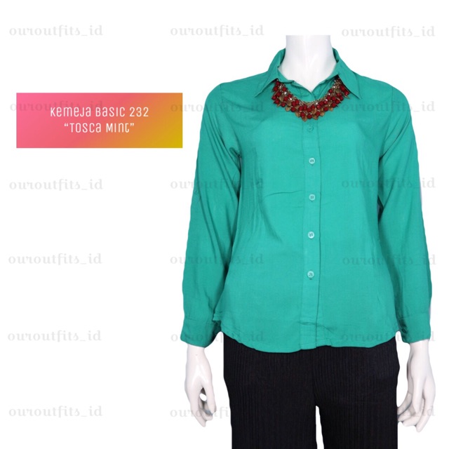 KEMEJA WANITA RAYON POLOS LENGAN PANJANG - TOSCA HIJAU