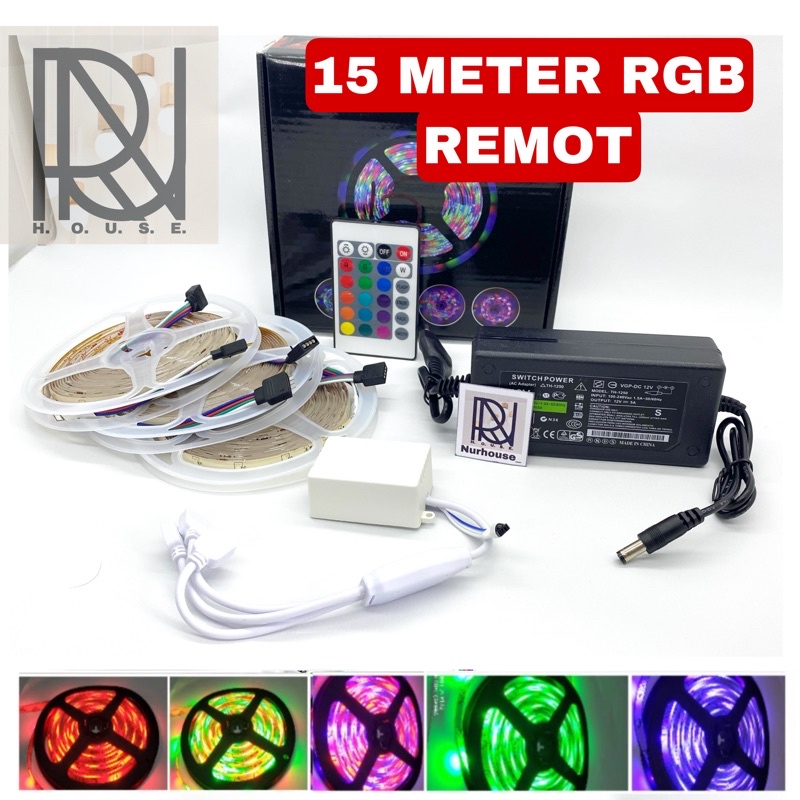 LAMPU LED STRIP RGB 15 METER REMOTE CONTROL WATERPROOF