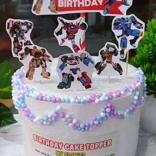 Paket Hiasan Kue TOBOT Birthday Topper Cake Dekorasi  
