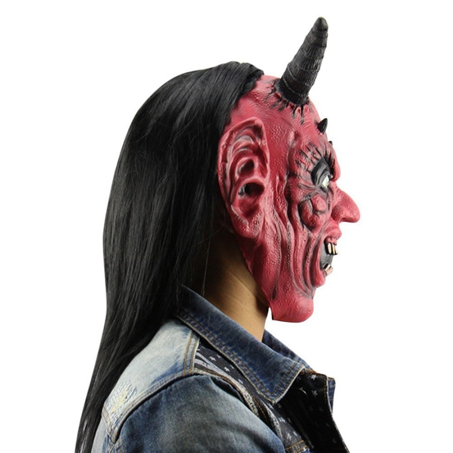 Topeng raja setan iblis satan tanduk dengan wig latex