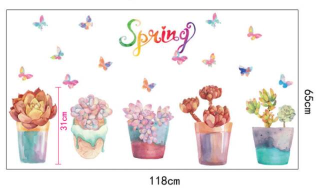 RELIZA WALL STICKER POT BUNGA TANAMAN KUPU KUPU SPRING SK7013 STIKER DINDING WALLSTICKER