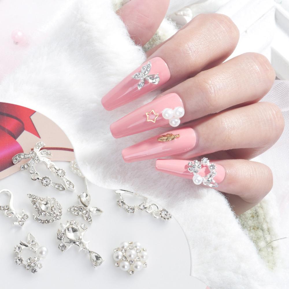 AUGUSTINA Augustina Dekorasi Nail Art Mewah Shiny Charms Sayap Rumbai Rantai Liontin Busur Simpul 3D Kuku Zirkon