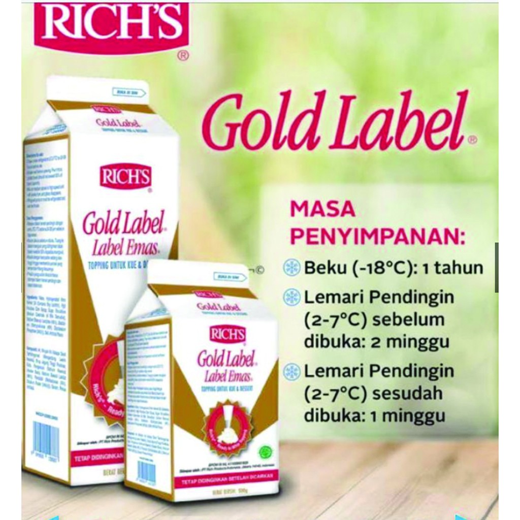 

Rich’s Gold Label - Rich Gold Label Whipping Cream 500gram - Gosend/Grab Only!