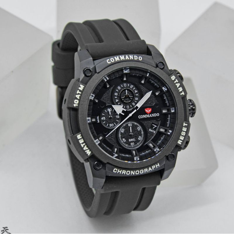 Jam Tangan Pria Commando Cm7004-Original Strap Rubber Garansi 1 Tahun