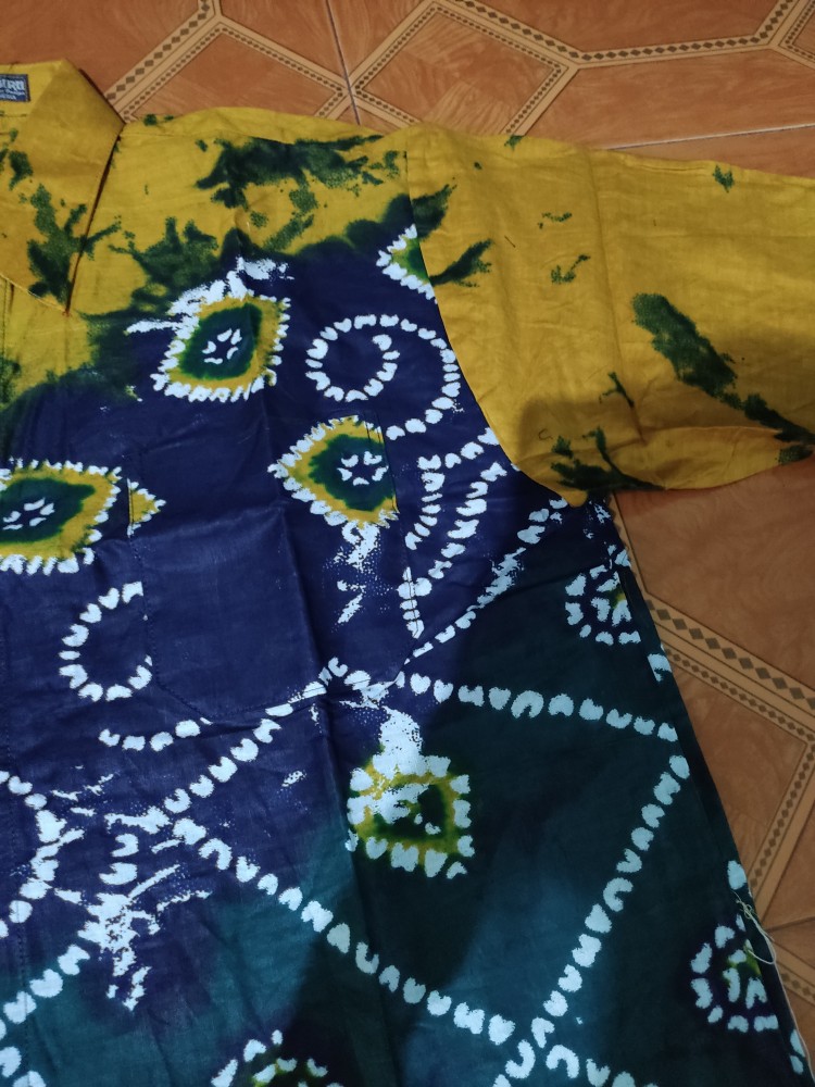 Hem Batik Motif Sarang Laba Laba Ukuran M L Xl Warna Kuning Merah Ungu