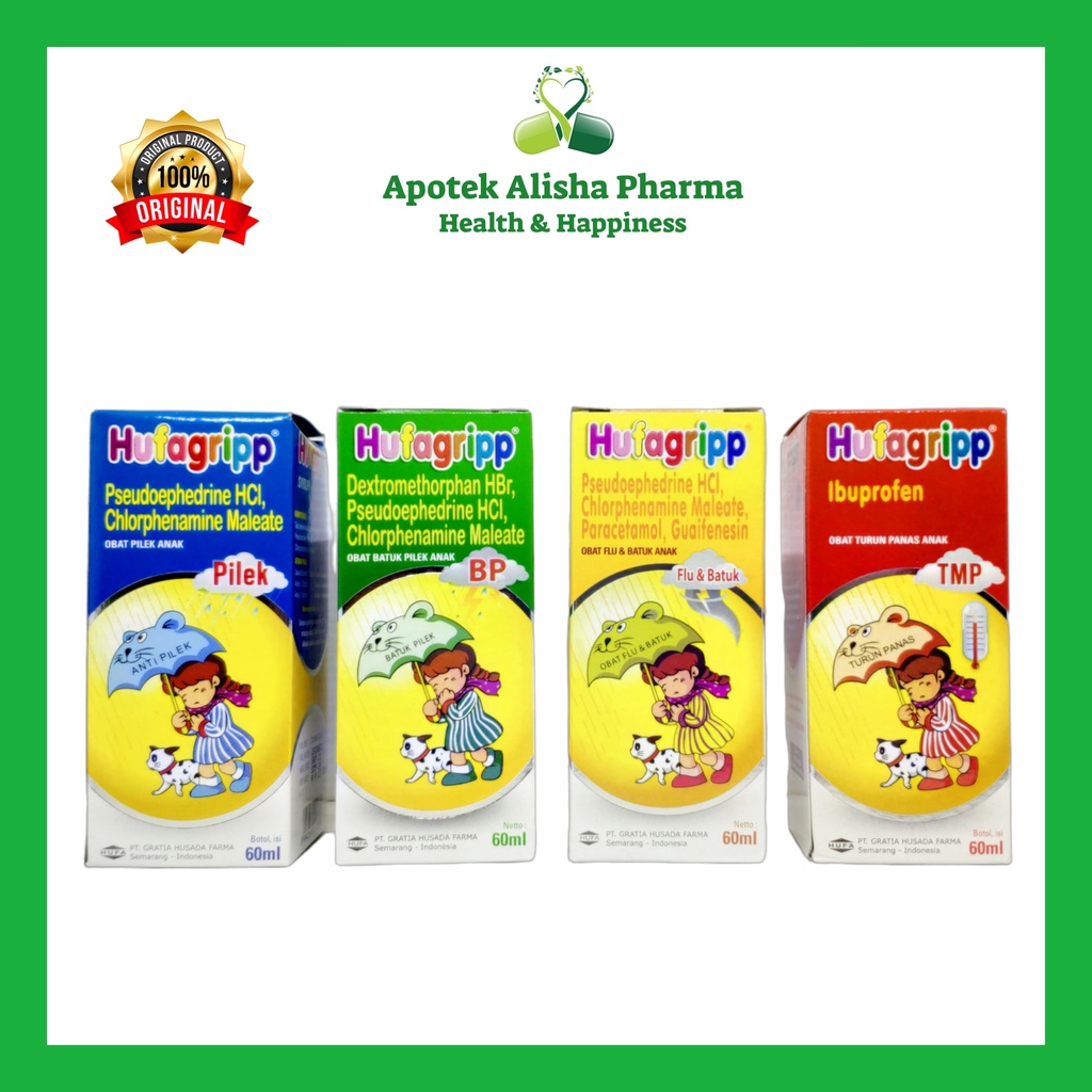 HUFAGRIPP TMP (MERAH) HUFAGRIPP BATUK PILEK (HIJAU) HUFAGRIPP FLU (KUNING) HUFAGRIPP PILEK (BIRU) SYRUP 60ml HUFAGRIP TABLET - Hufagrip Sirup Obat Penurun Demam / Panas Pilek Flu dan Batuk Anak Parasetamol Ibuprofen