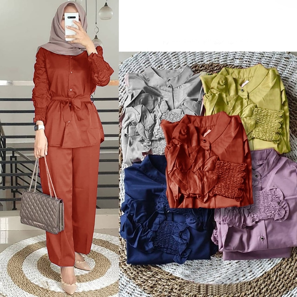 2 UKURAN L XL PAKAIAN WANITA ONE SET OUTFIT CURLA / STELAN CURLA FLOWEN HGO-Curla Caramel XL