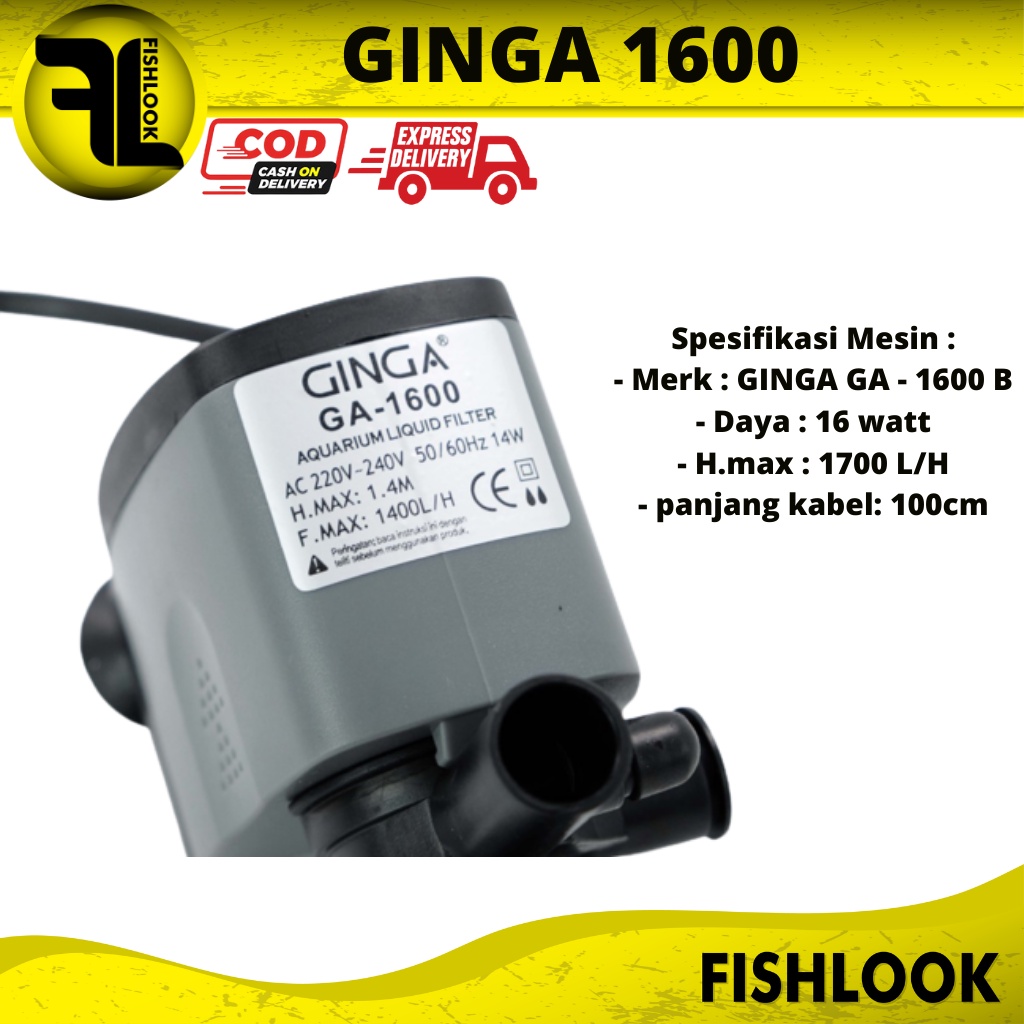 GA 1600 GINGA POMPA CELUP AQUARIUM 14 WATT LOW WATT