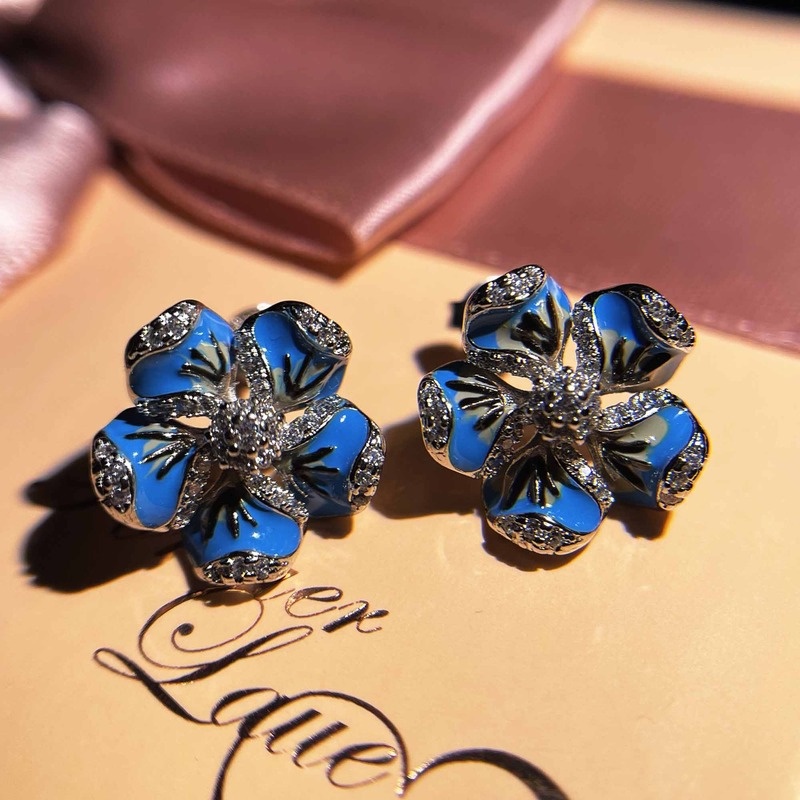 Fashionable All-Match Blue Flower-Shaped Earrings