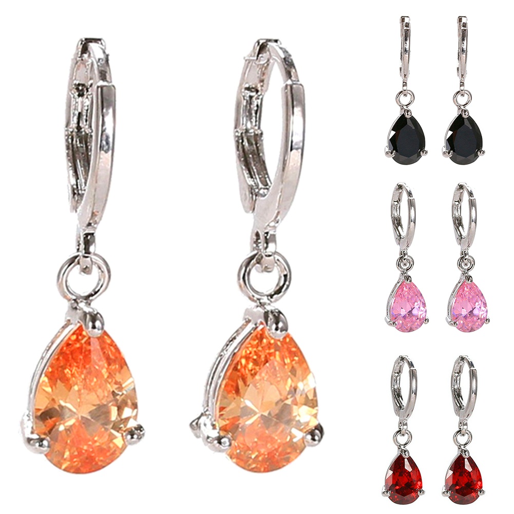 Anting Hoop Cubic Zirconia Bentuk Teardrop Untuk Wanita