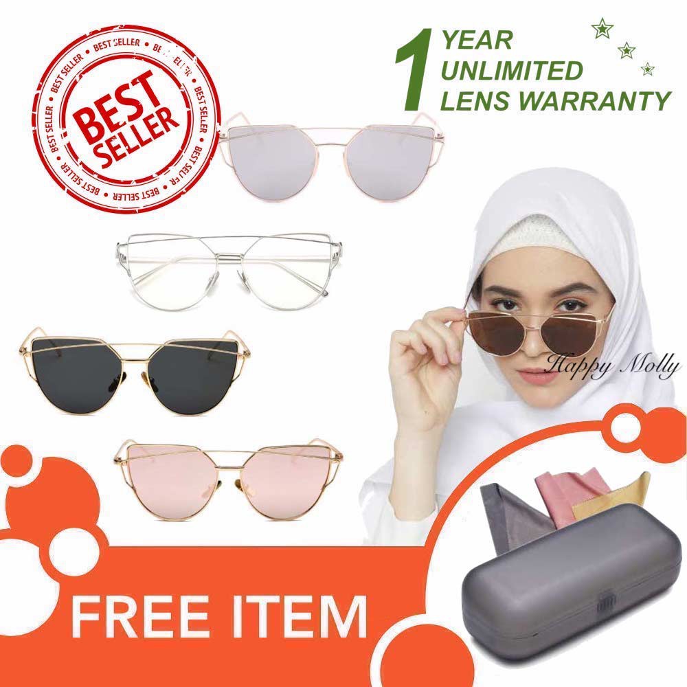 Anti UV Eye Cat Sunglasses (Pria dan Wanita - NY ( Group ) Free Kotak Kacamata