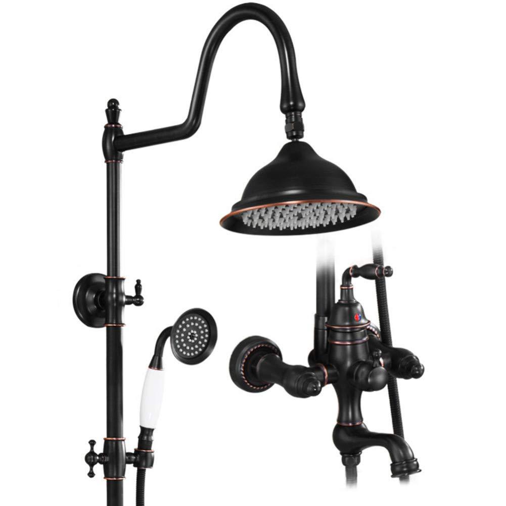 Tembaga Hitam Kuno Shower Set Amerika  Eropa  Lurus Rod Mengangkat Shower  Hitam Punch-Gratis Shower